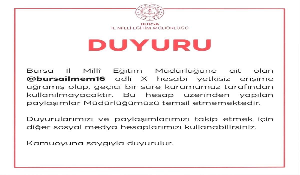Bursa İl Milli Eğitim Müdürlüğü’nün X Hesabı Hacklendi