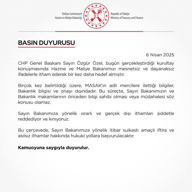 Özgür Özel’in MASAK iddialarına bakanlıktan jet yanıt